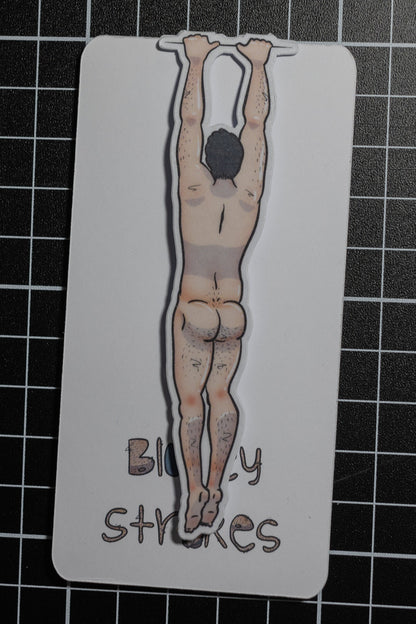 Naked man magnetic bookmark with Blokey Strokes logo