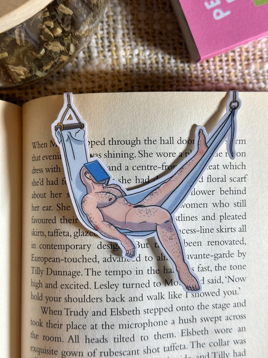 Naked man magnetic bookmark on page