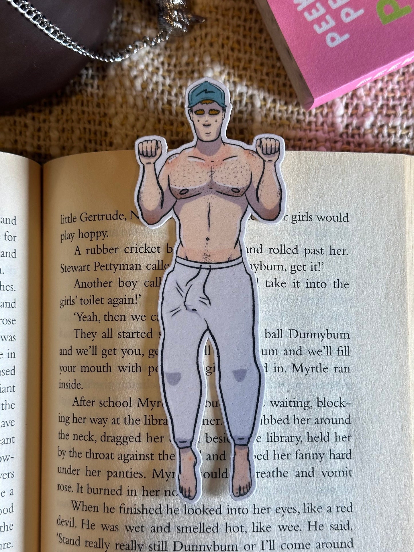 Spicy bookmark sweatpants in book